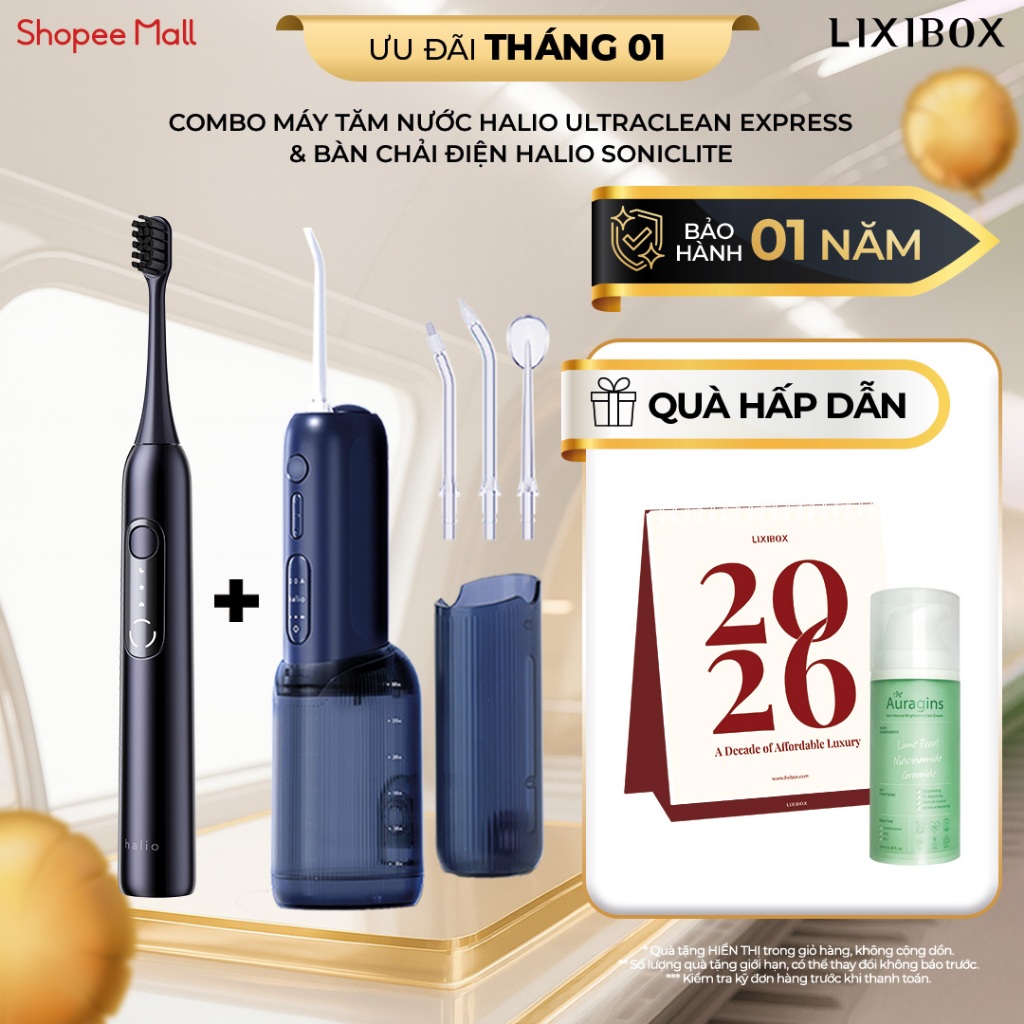 Combo Máy Tăm Nước Halio UltraClean Express Hydro Floss & Bàn Chải Điện Halio SonicLite Electric Toothbrush - Ocean Blue