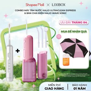 Combo Bàn Chải Điện Tích Hợp Công Nghệ Chuyển Động Kép Halio Wave Sonic & Tăm Nước Halio UltraClean Express Hydro Floss